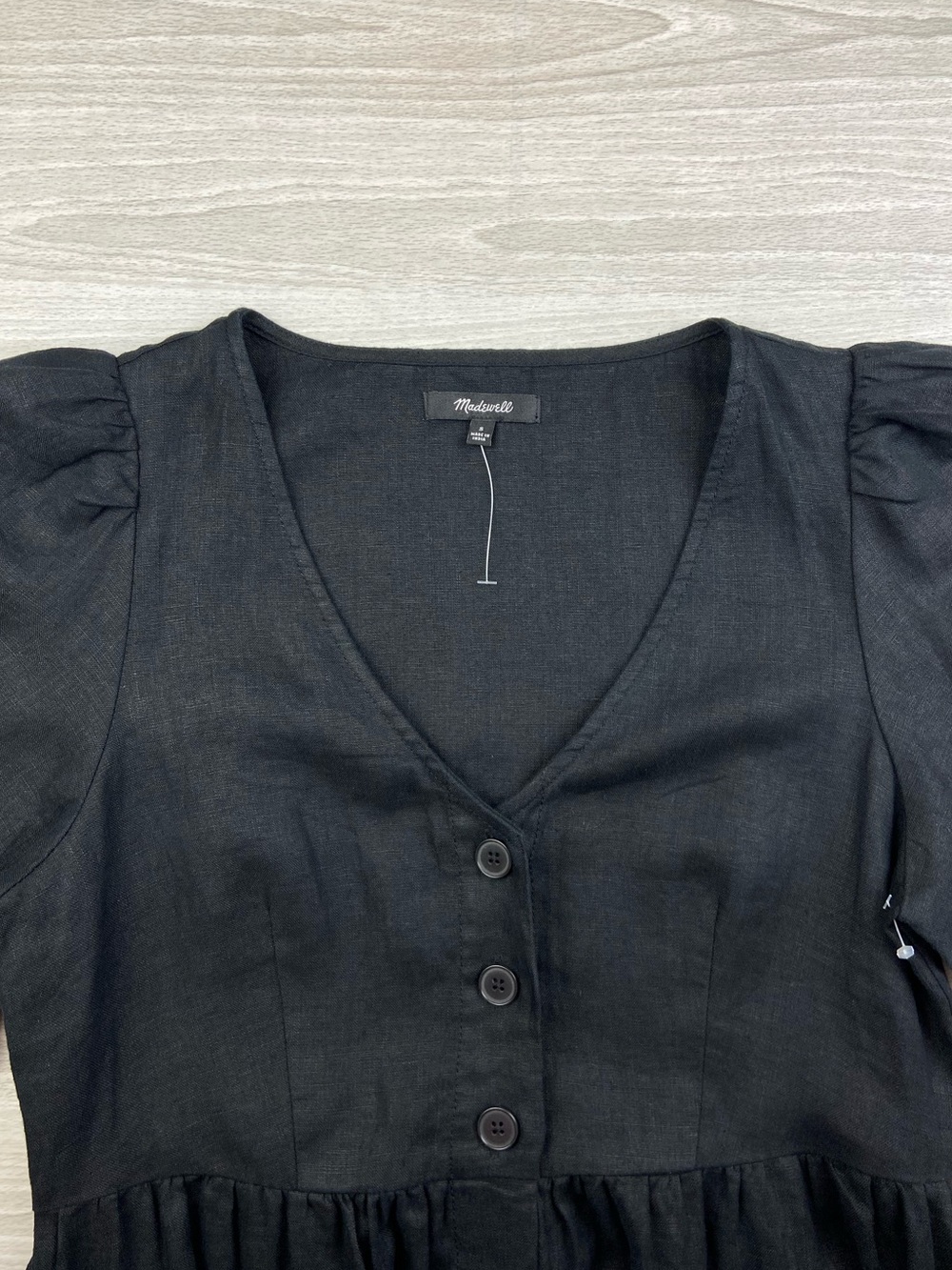 Madewell Linen Pleated Shirtdress Short Sleeve Black Size Small Relaxed Fit Midi - Picture 11 of 13